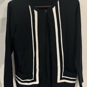 Black Cardigan Blazer with White Stripe Trim